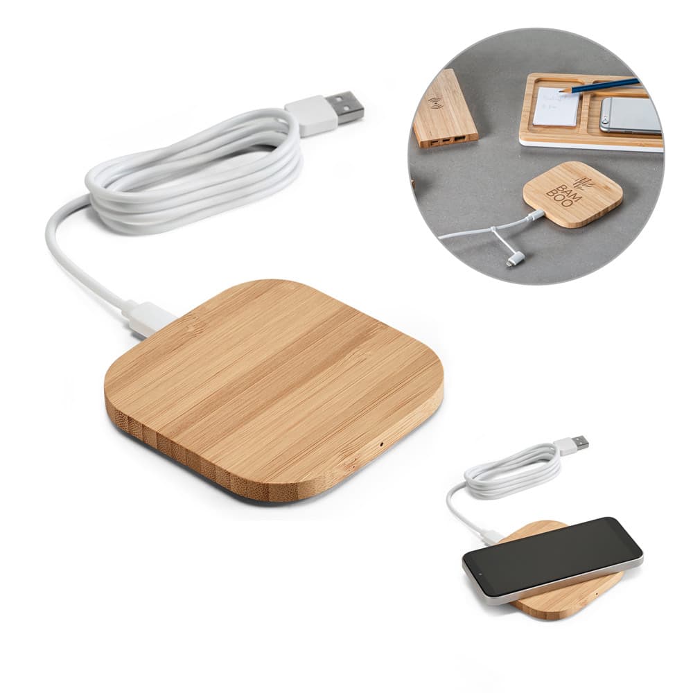 Carregador por Inducao em Bambu 15w USB-C