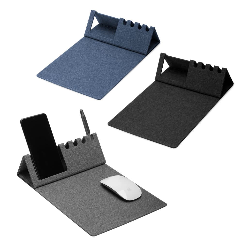 Mouse Pad RPET com Porta Canetas e Celular