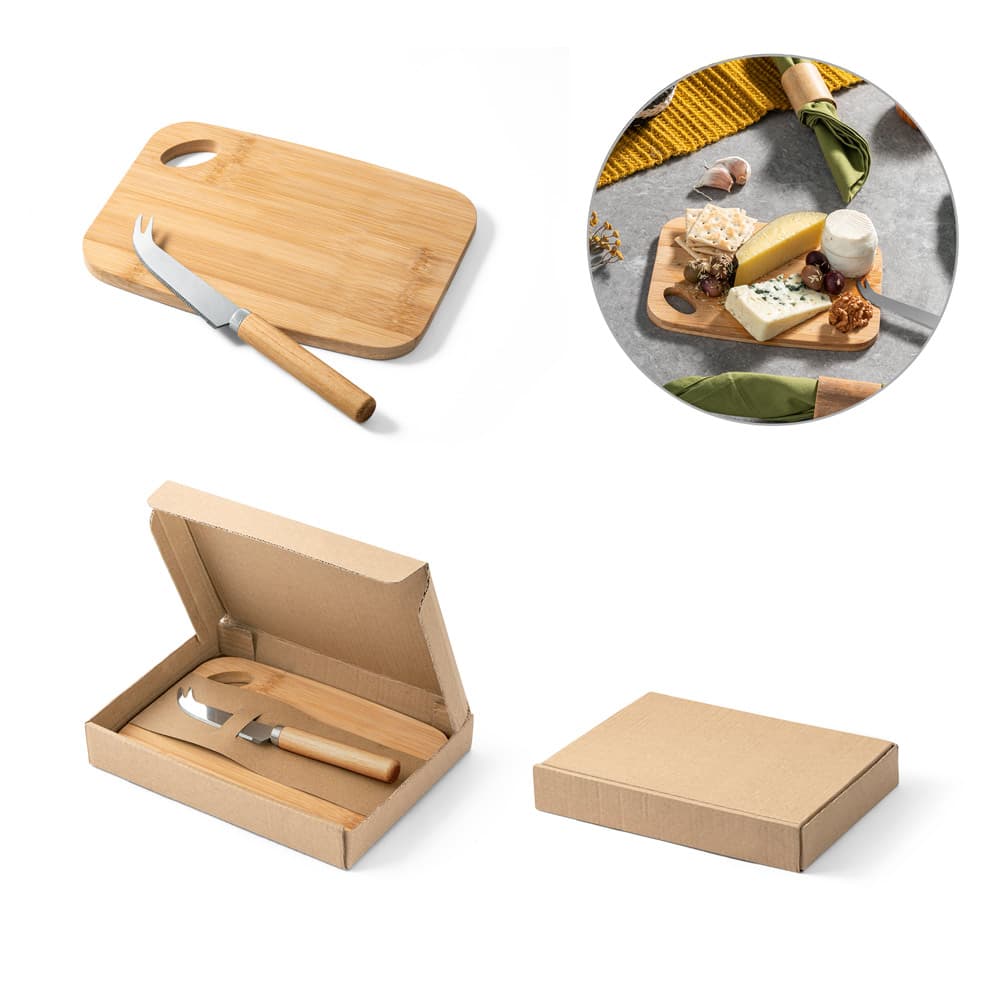 Conjunto Tábua de Corte e Faca de Queijo Bambu