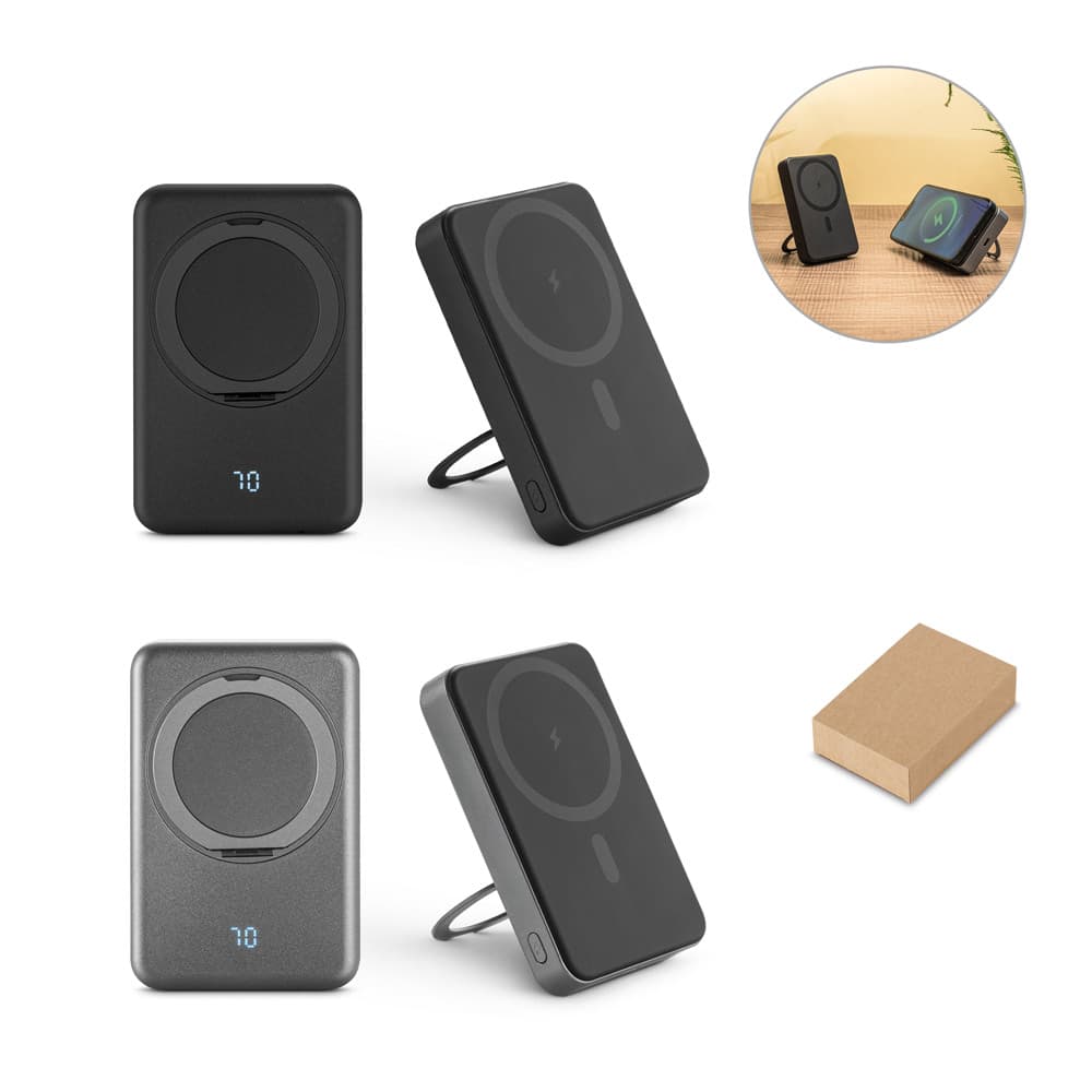 WARSHEL 10. Bateria portátil magnética com carregador por indução super-rápido (10'000 mAh), em ABS 100% reciclado