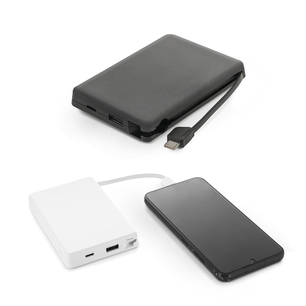 LATTES. Bateria portátil com cabo integrado, em ABS 100% reciclado (10'000 mAh)